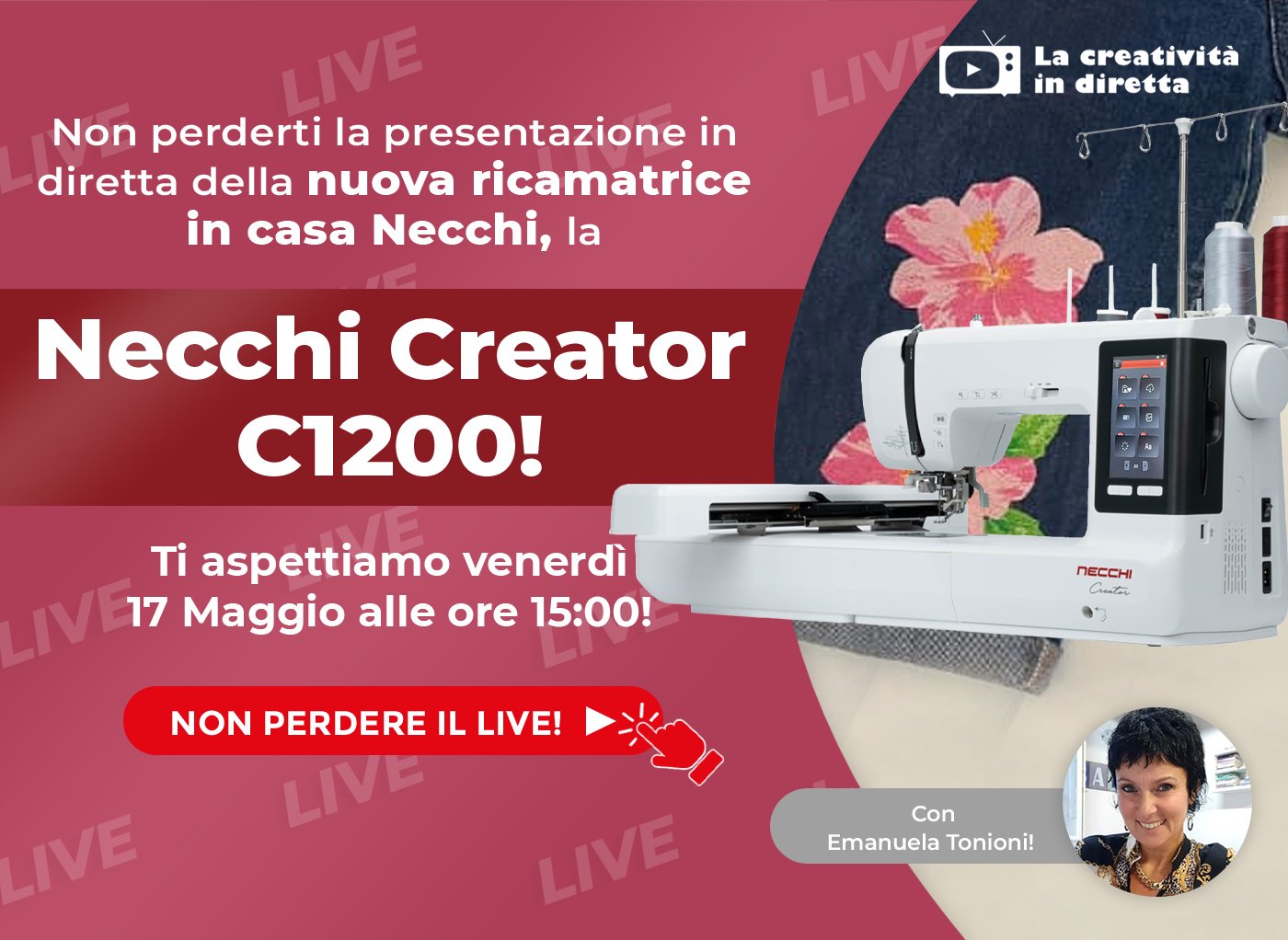 Live Shopping: presentazione della nuova ricamatrice Necchi Creator C1200!