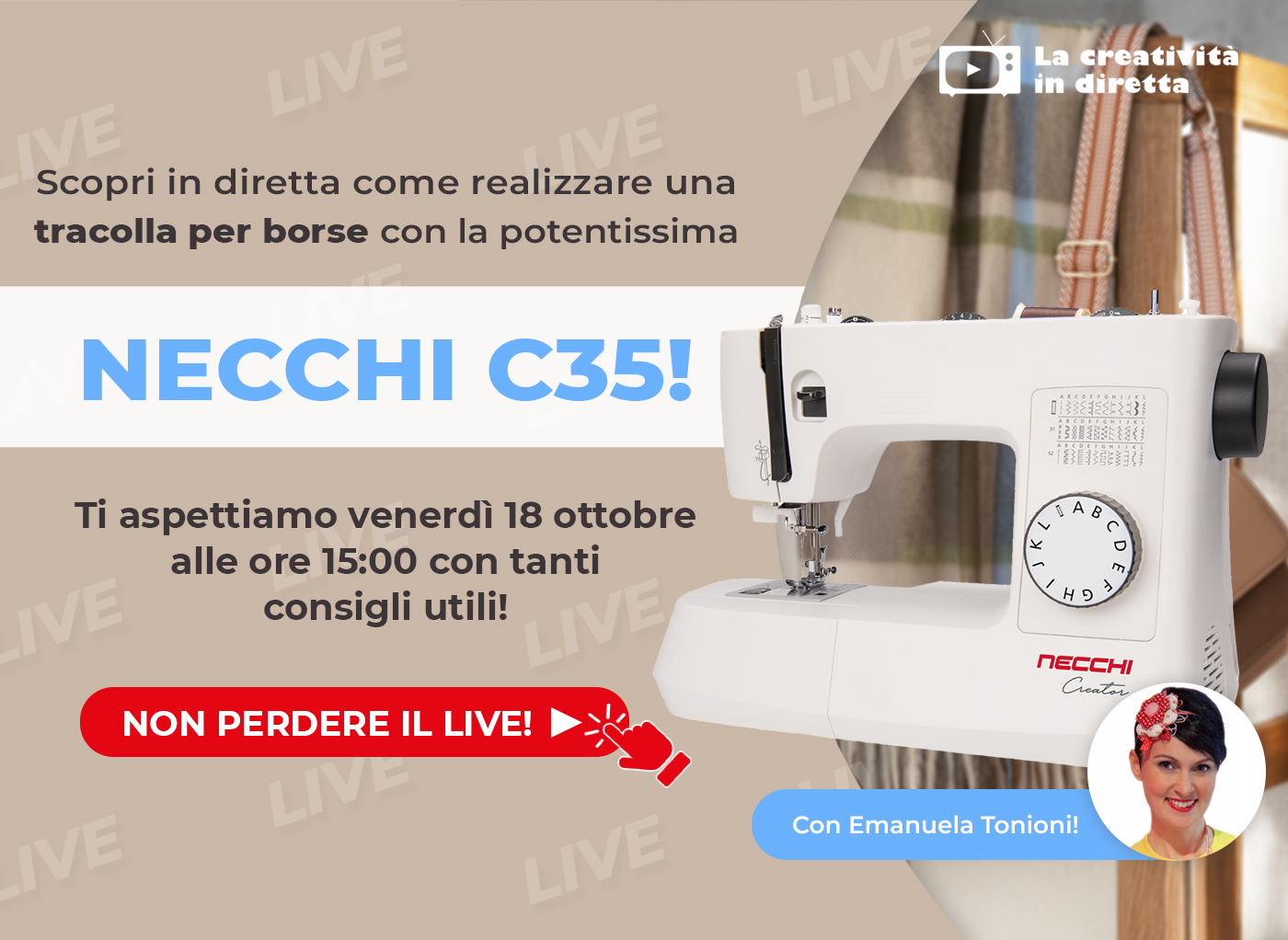 Live Shopping: realizziamo una tracolla per borse con la potentissima Necchi C35!