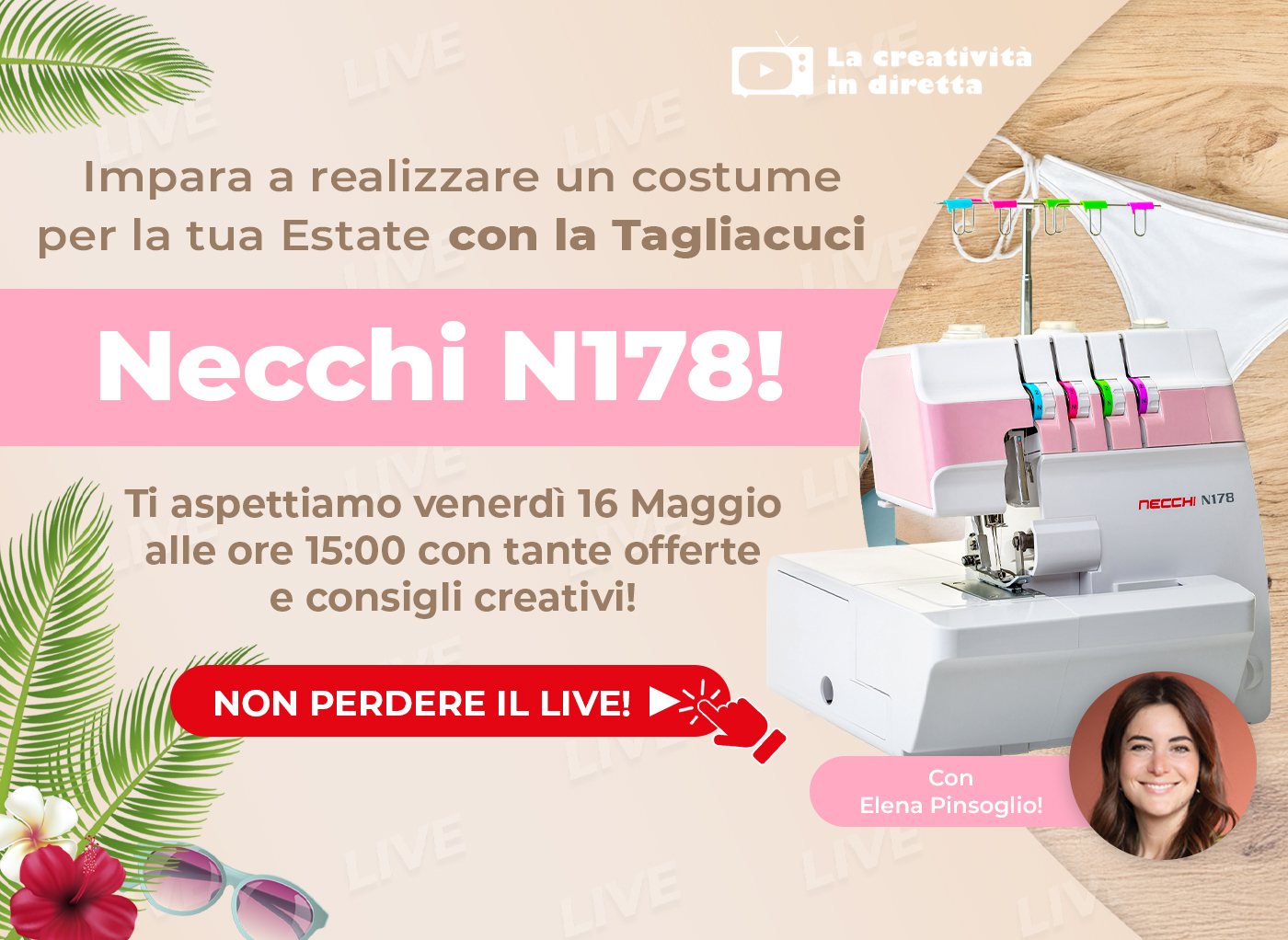 Impariamo in diretta a realizzare un costume da bagno con la Tagliacuci Necchi N178!