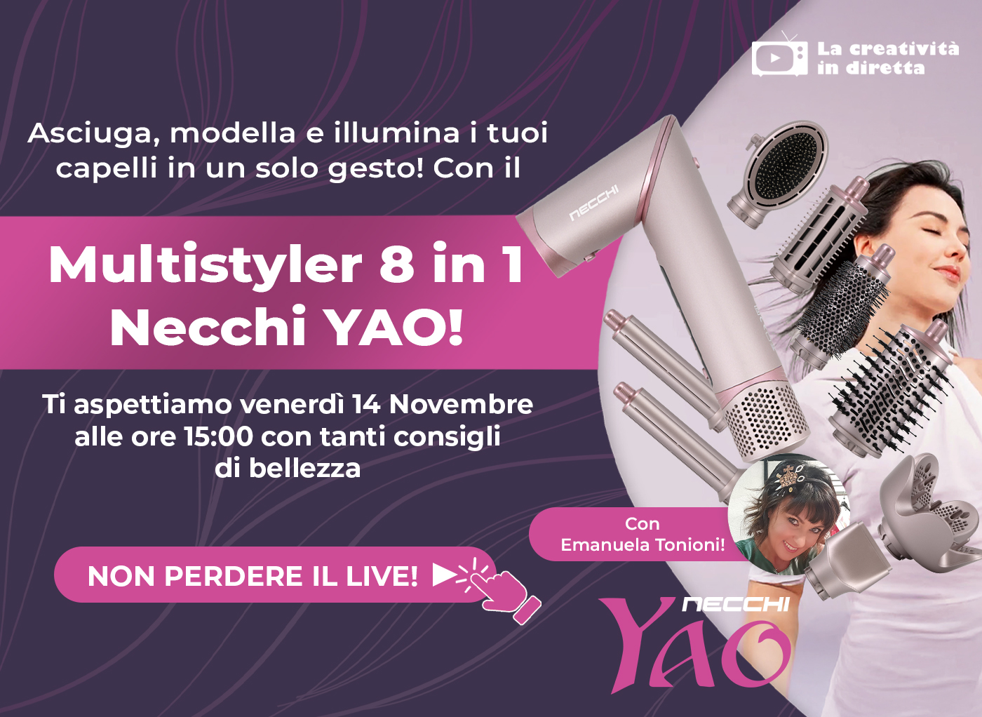 Guarda come avere dei capelli stupendi con un solo strumento: il Multistyler Necchi Yao!